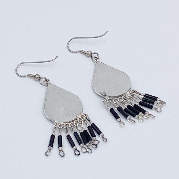 Vintage Alpaca Mexico Mother Of Pearl Long Dangle Earrings - Picture 8 of 10